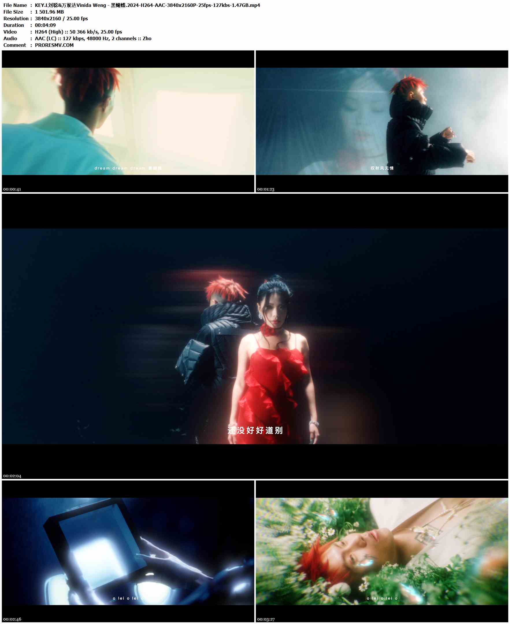 KEY.L刘聪&万妮达Vinida Weng - 黑蝴蝶.2024-H264-AAC-3840x2160P-25fps-127kbs-1.47GB官方MV_高清MV